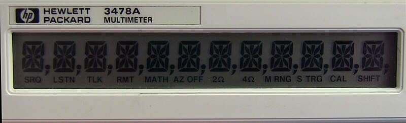 Fourteen-segment LCD display on HP 3478A multimeter
